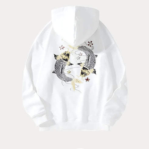 Carp Casual Crewneck cotton hoodie with embroidered Chinese street fashion design.